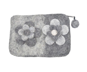 Felt Dark Gray With Flower Attached Coin Purse.