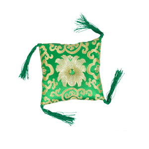 Square Stitched Brocade Cushion(16x4cm) With Tassels Singing Bowl's Cushion