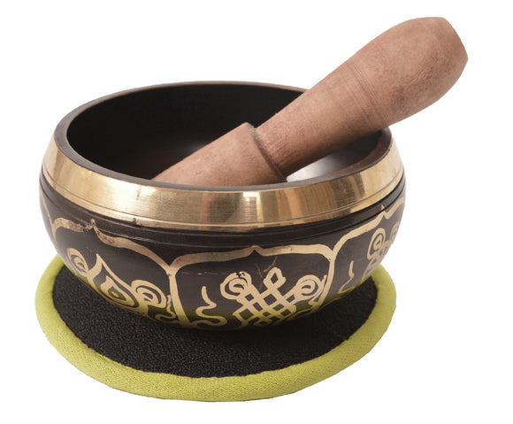 Golden & Black Dharma Carved Singing Bowl.