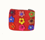 Felt Red With Flower Attached Coin Purse.