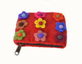 Felt Red With Flower Attached Coin Purse.