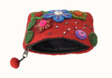 Felt Red With Flower & Leaves Coin Purse.