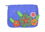 Felt Blue With Flower & Leaves Coin Purse.