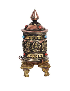 Tibetan 5" Table Spinning Wheel 8 Auspicious Symbols Embossed Table Prayer Wheel (KTS-MANE-1076AUS)