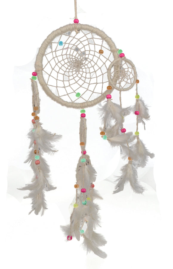 Dream Catcher With Multicolored Feather. (White)