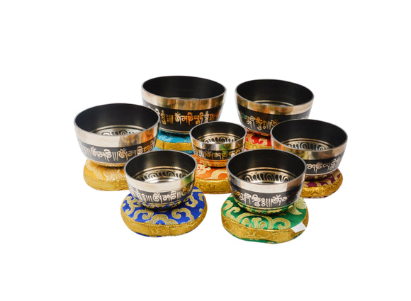 Tibetan Set of 7 Buddha Eye Printed Meditation Singing Bowl