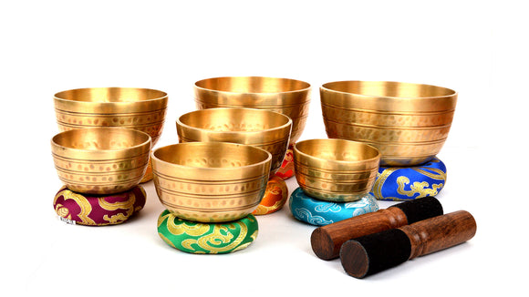 Bermoni Tibetan Set of 7 Meditation Singing Bowl for Healing Prayer,Yoga with Mallet & Cushion (SING-1122SET7)