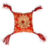 Square Stitched Brocade Cushion(12cm) With Tassels Singing Bowl's Cushion